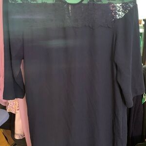 Women's Navy Lace Yoke Blouse